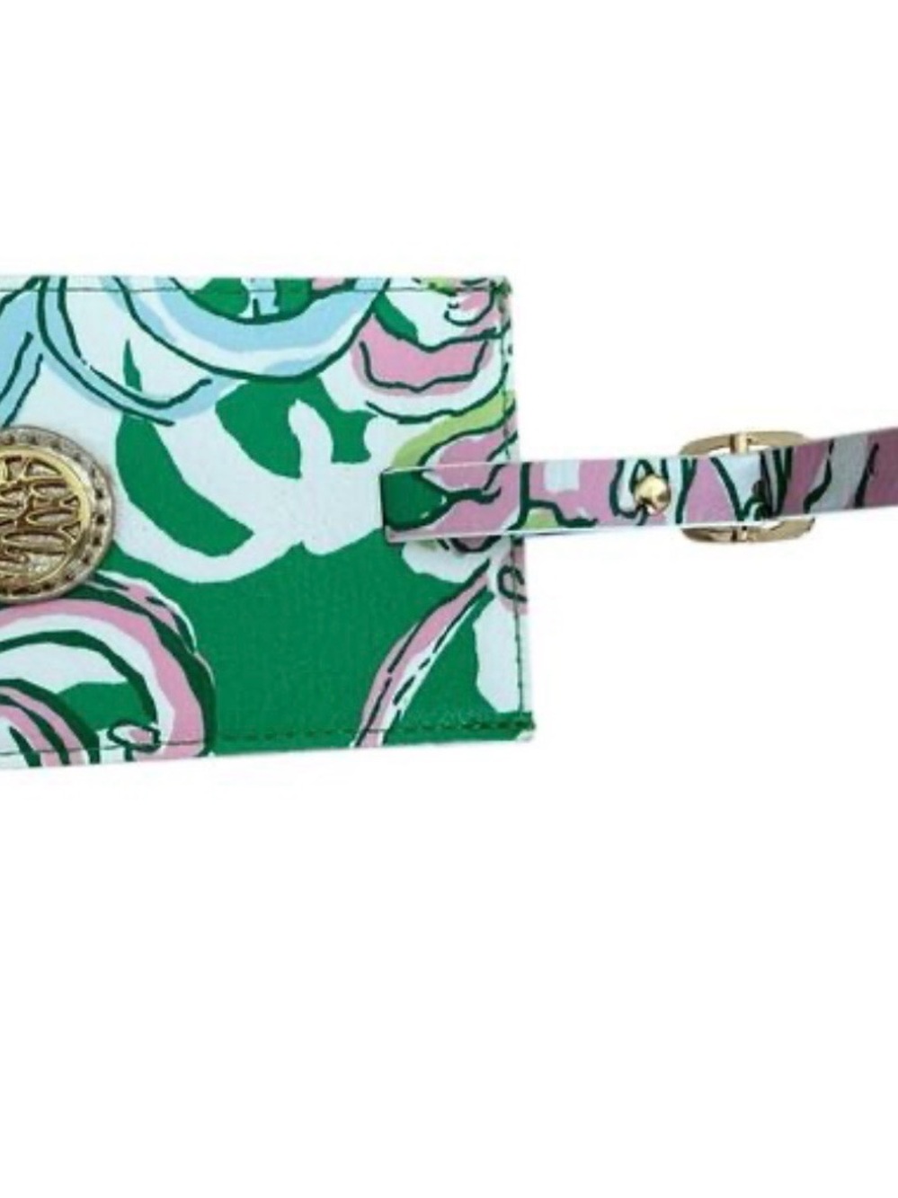 Lilly Pulitzer Green and Pink Floral ID Luggage Tag with Gold Accent